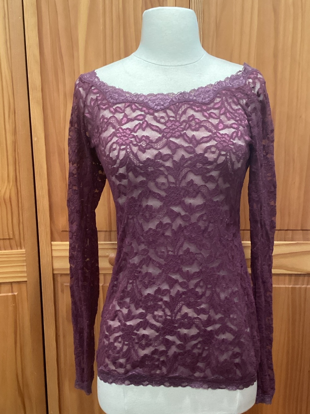 Victoria's Secret Moda International Plum Lace Long-Sleeve Sheer Top